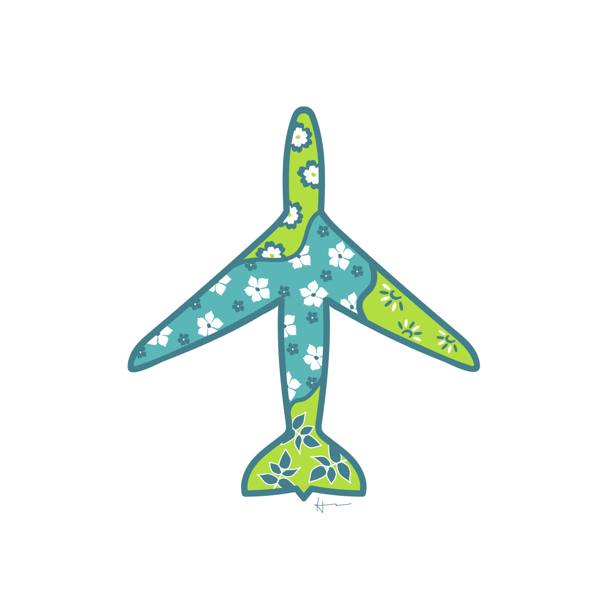 Floral airplane patterned illustration.