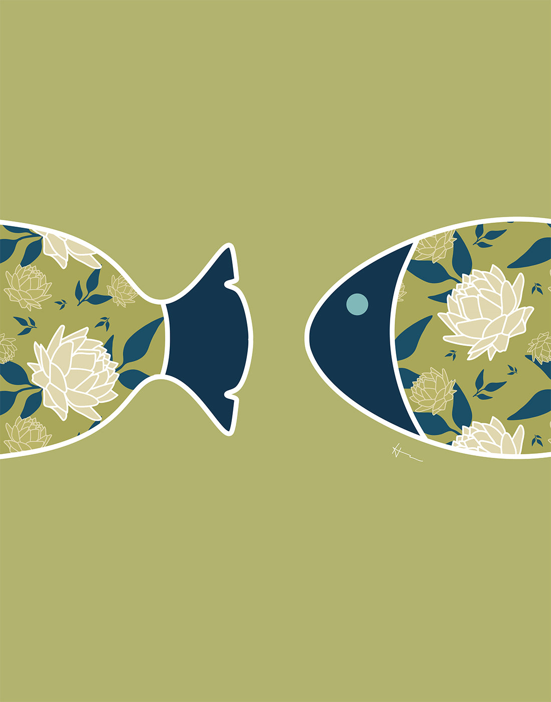 Fish Swimming Through the Ocean | Buds & Blooms Pattern - Art Print