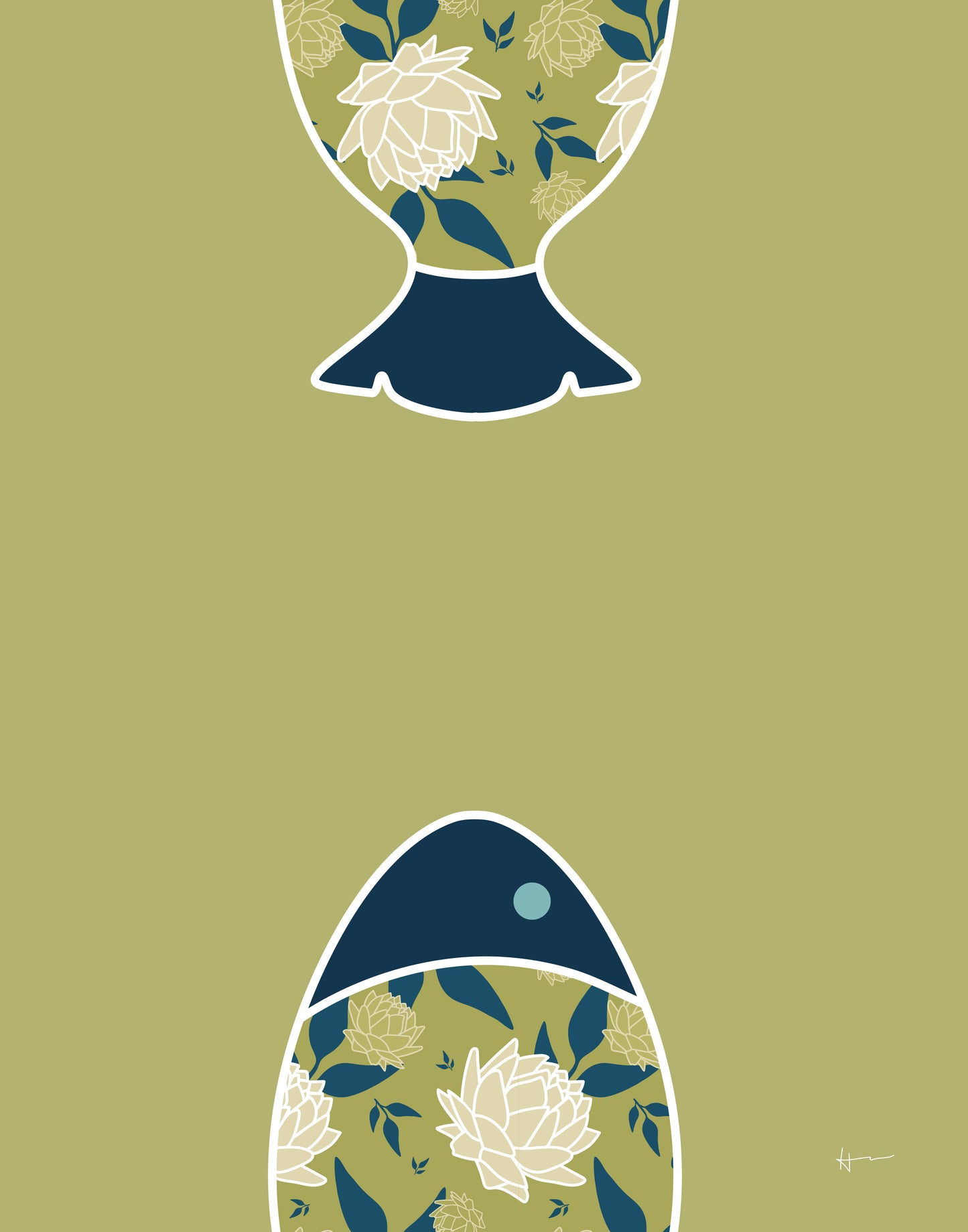 Fish Moving On Up | Buds & Blooms Pattern - Art Print