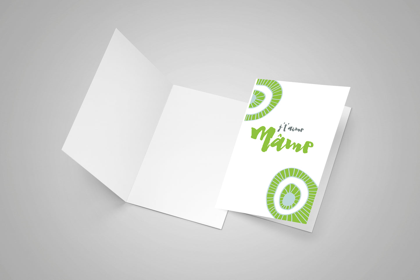 Blank greeting card with a second card with an Acadian saying on the front.