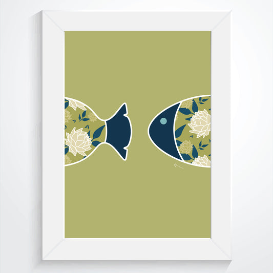 Fish Swimming Through the Ocean | Buds & Blooms Pattern  -  Art Print