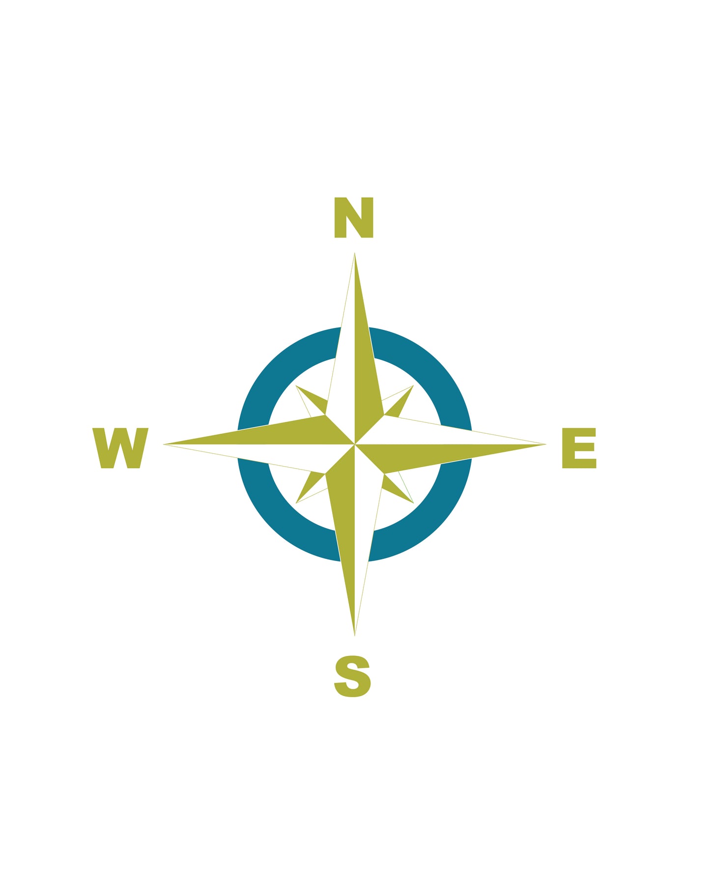 The compass rose in teal and lime green colours.