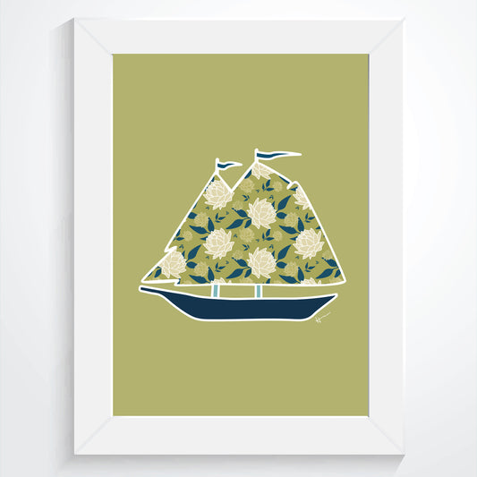 Schooner & the Ocean | Olive - Art Print