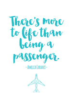 Amelia Earhart teal text quote with a geometric aircraft design.
