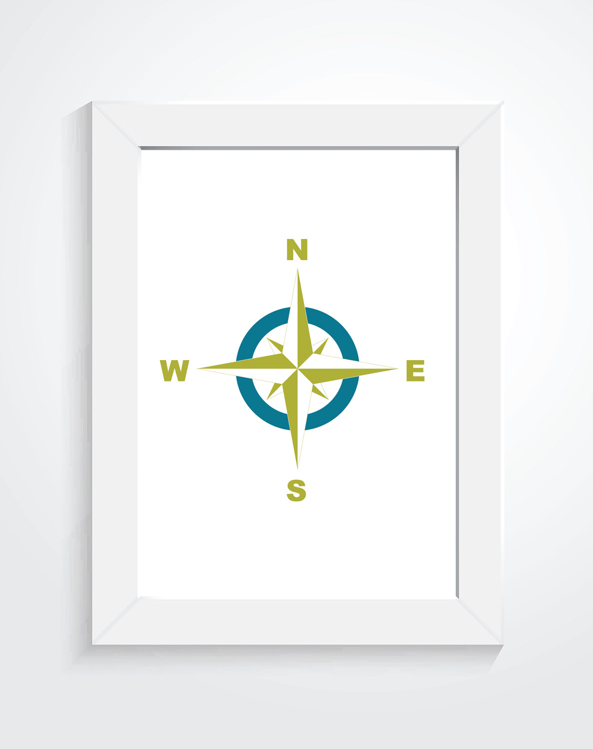 A compass rose art design in a white frame.