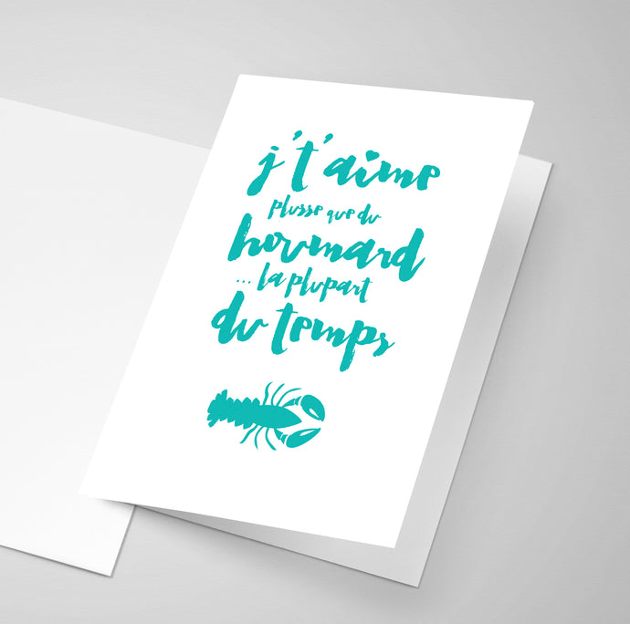 An Acadian greeting card with a saying about lobster.