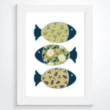 Three Swimming Fish & the Ocean | White - Art Print