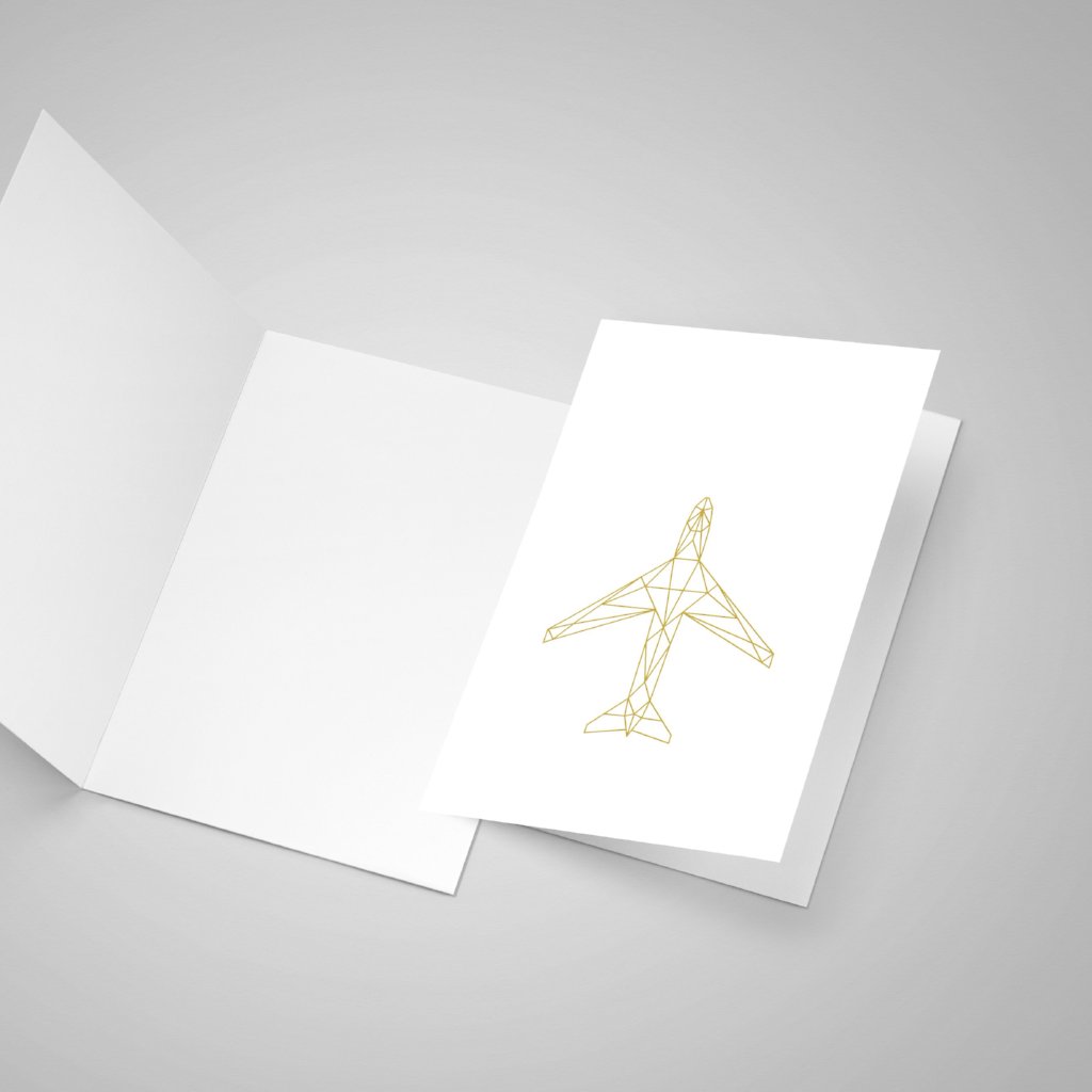 A blank card and a closed card with a geometric illustration on the front.